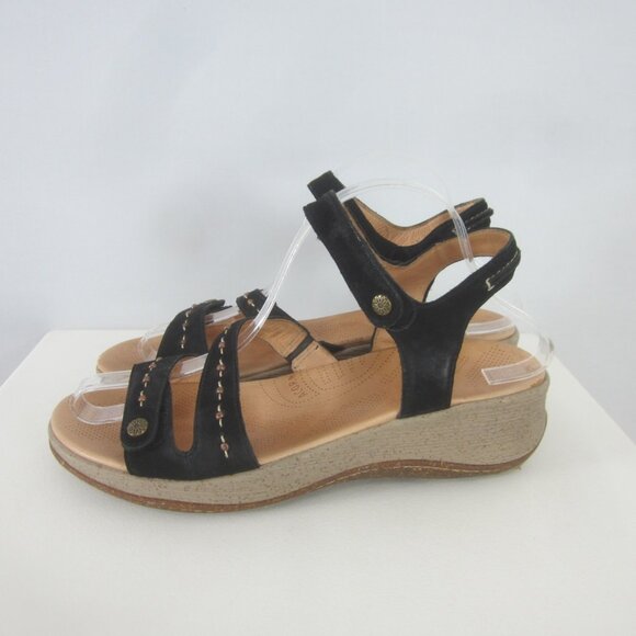 Acorn 90s Y2K Ankle Strap Wedge Sandals Womens 9 Black Suede Comfort Shoes - Picture 3 of 12